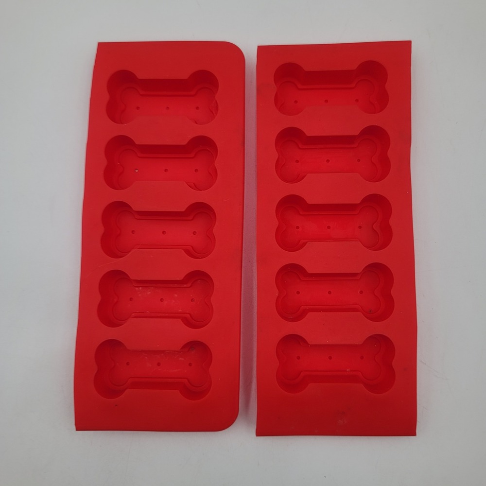 Red Silicone Dog Treat Molds Set of 2 Bone Shaped Pet Snack Trays
